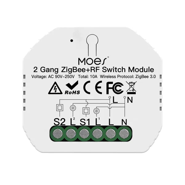 MOES Tuya ZigBee 3.0 RF Módulo de Interruptor de luz inteligente 2 Gang Modular Alexa Google Home Controlo por voz