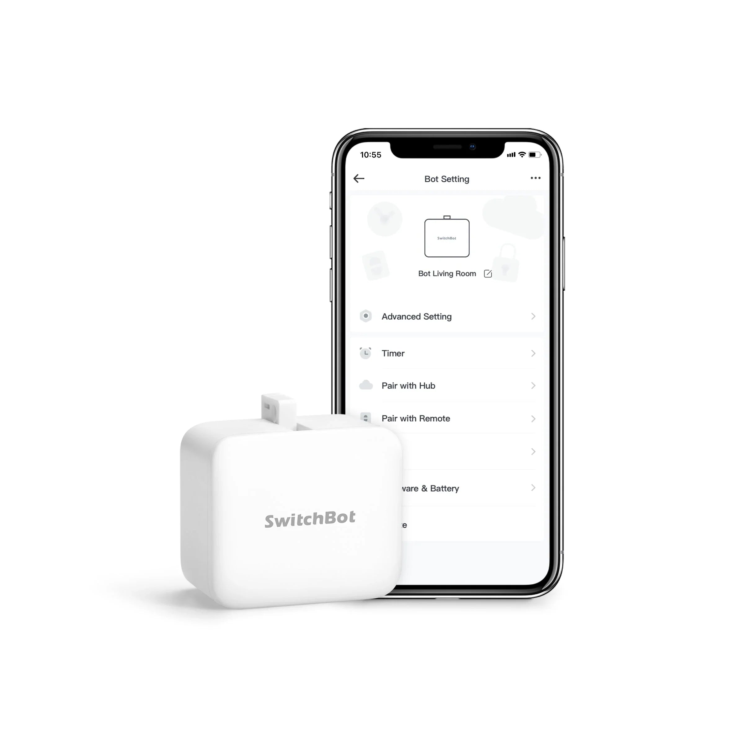 Pressionador de botão inteligente SwitchBot Bot utiliza remotamente com o teu smartphone