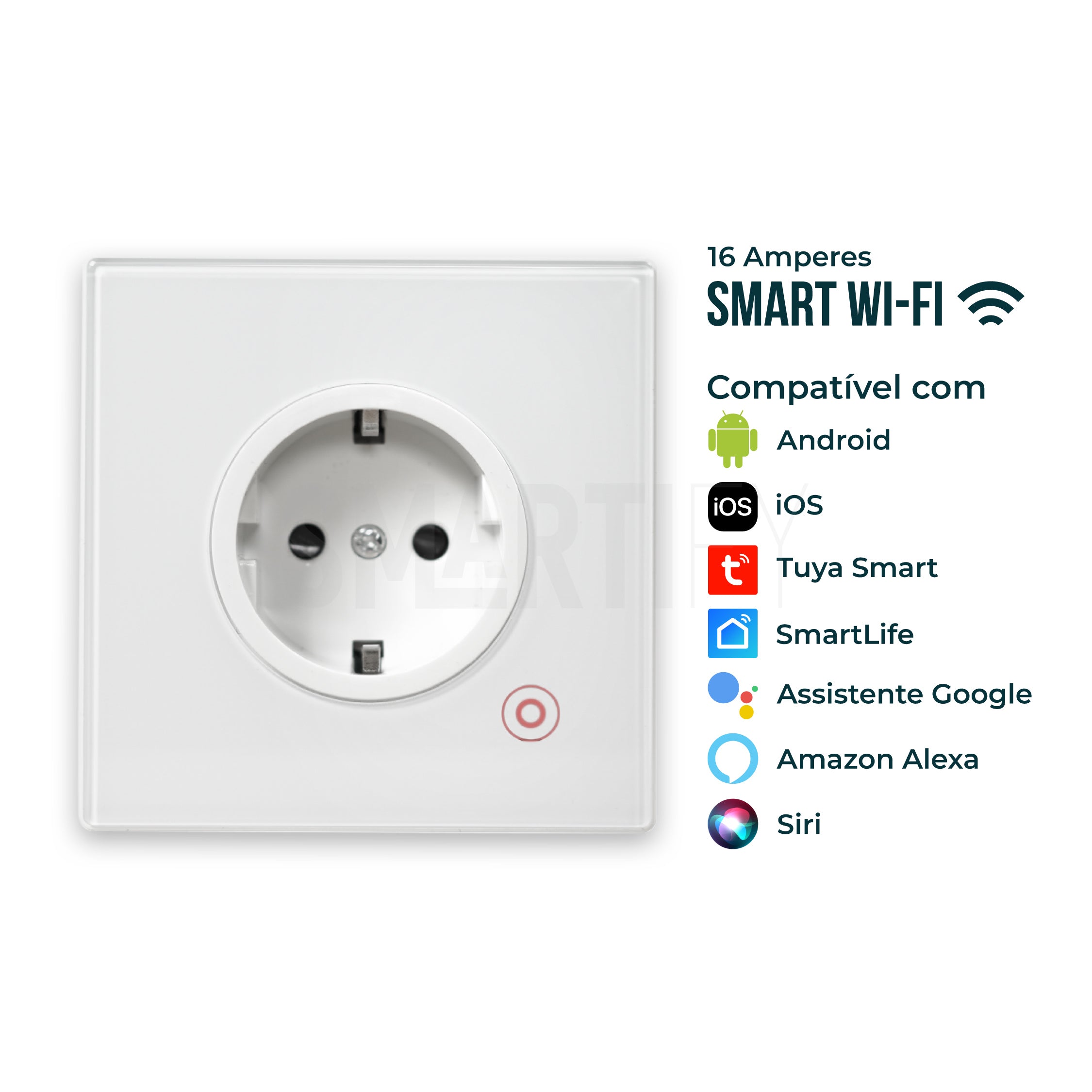 Tomada Inteligente Embutida 16A 3500W WiFi Smartify - Branco - Smartify - Casa Inteligente - Smart Home - Domotica - Casas Inteligentes