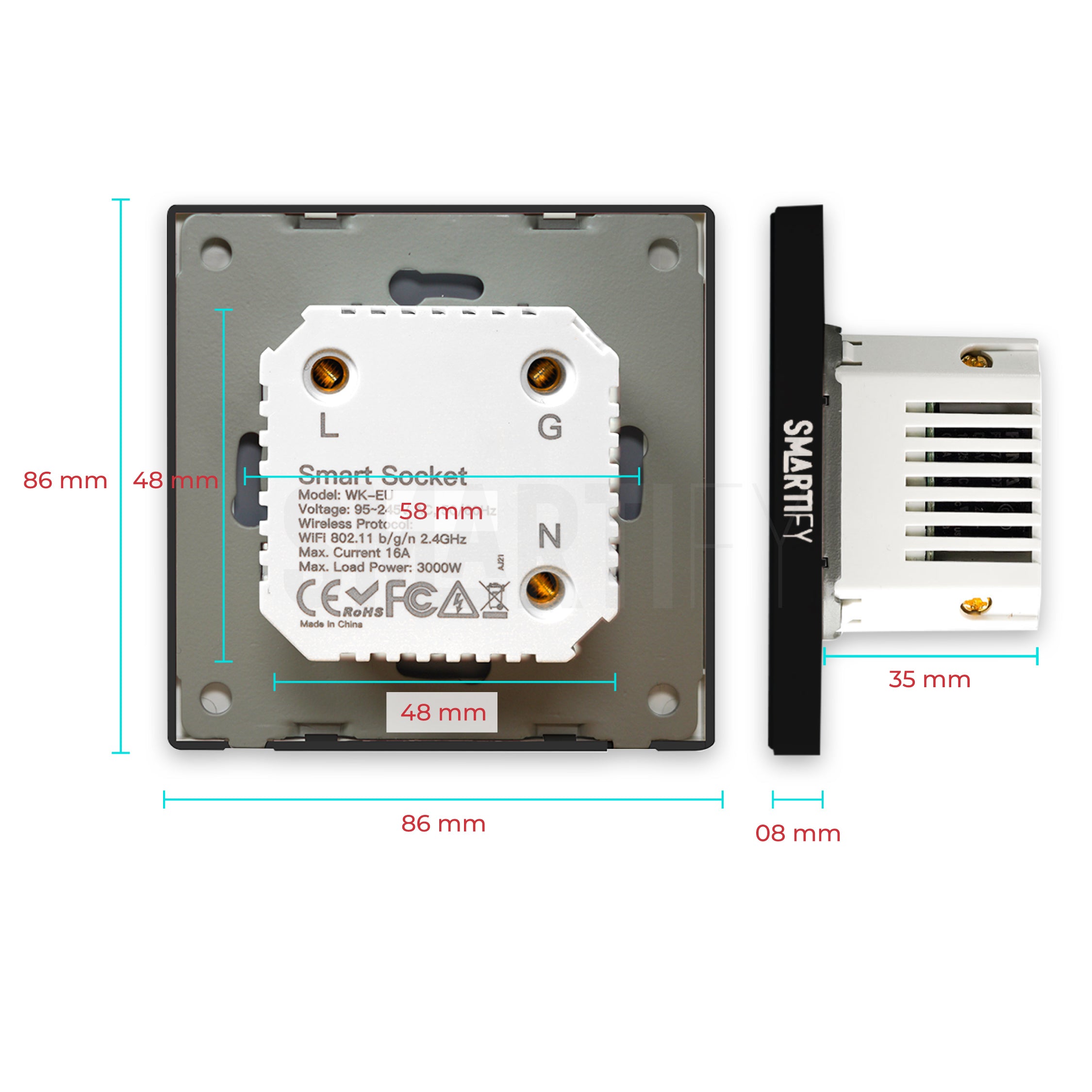 Tomada Inteligente Embutida 16A 3500W WiFi Smartify - Preto - Smartify - Casa Inteligente - Smart Home - Domotica - Casas Inteligentes
