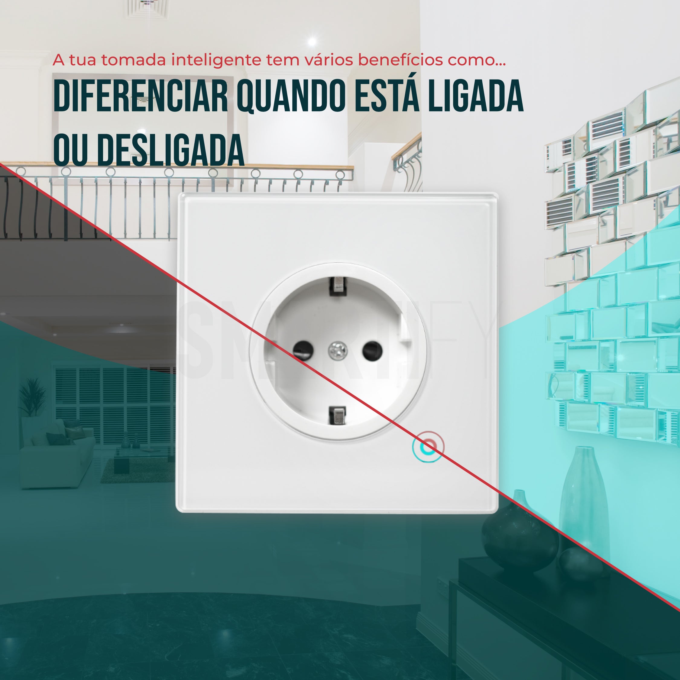 Tomada Inteligente Embutida 16A 3500W WiFi Smartify - Branco - Smartify - Casa Inteligente - Smart Home - Domotica - Casas Inteligentes