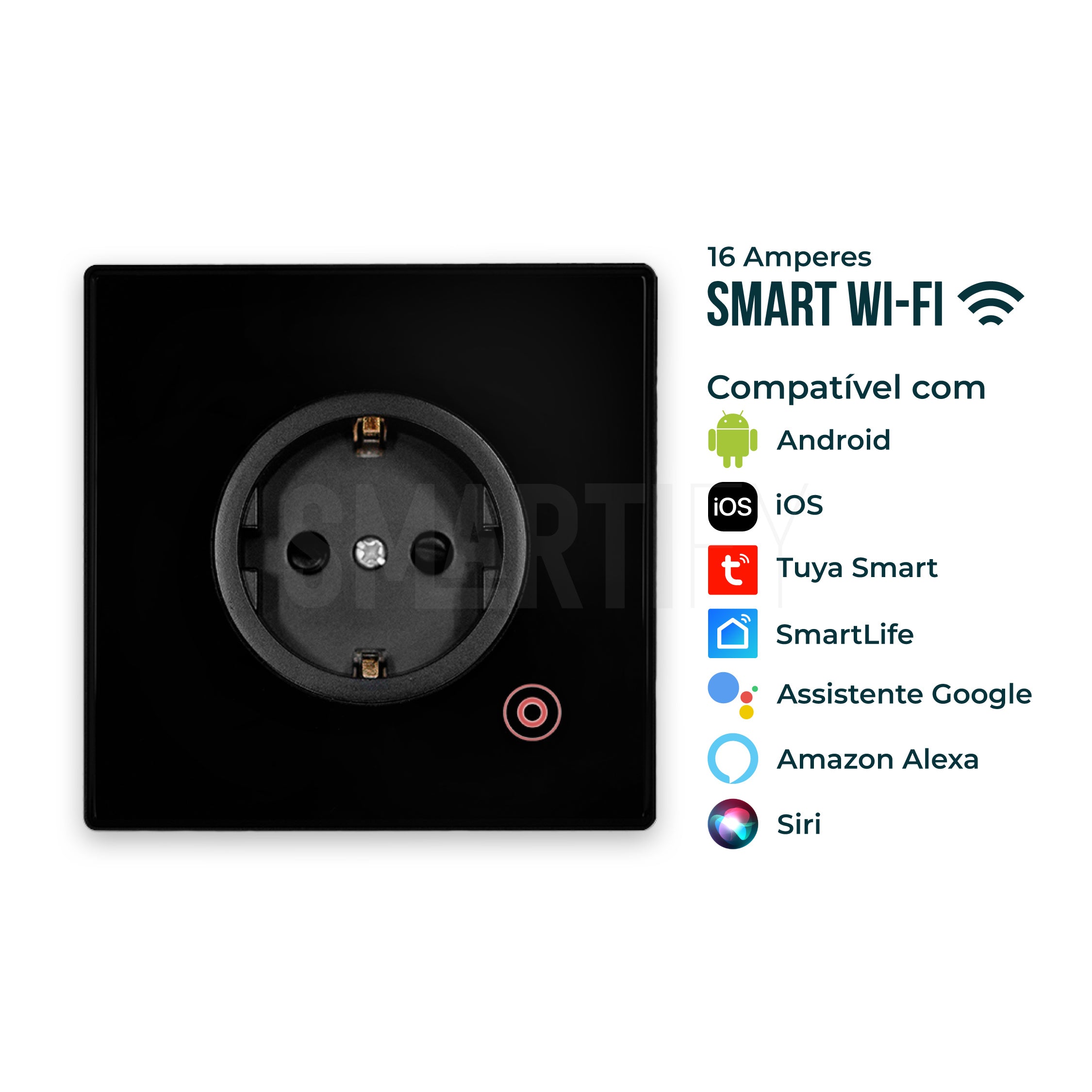 Tomada Inteligente Embutida 16A 3500W WiFi Smartify - Preto - Smartify - Casa Inteligente - Smart Home - Domotica - Casas Inteligentes