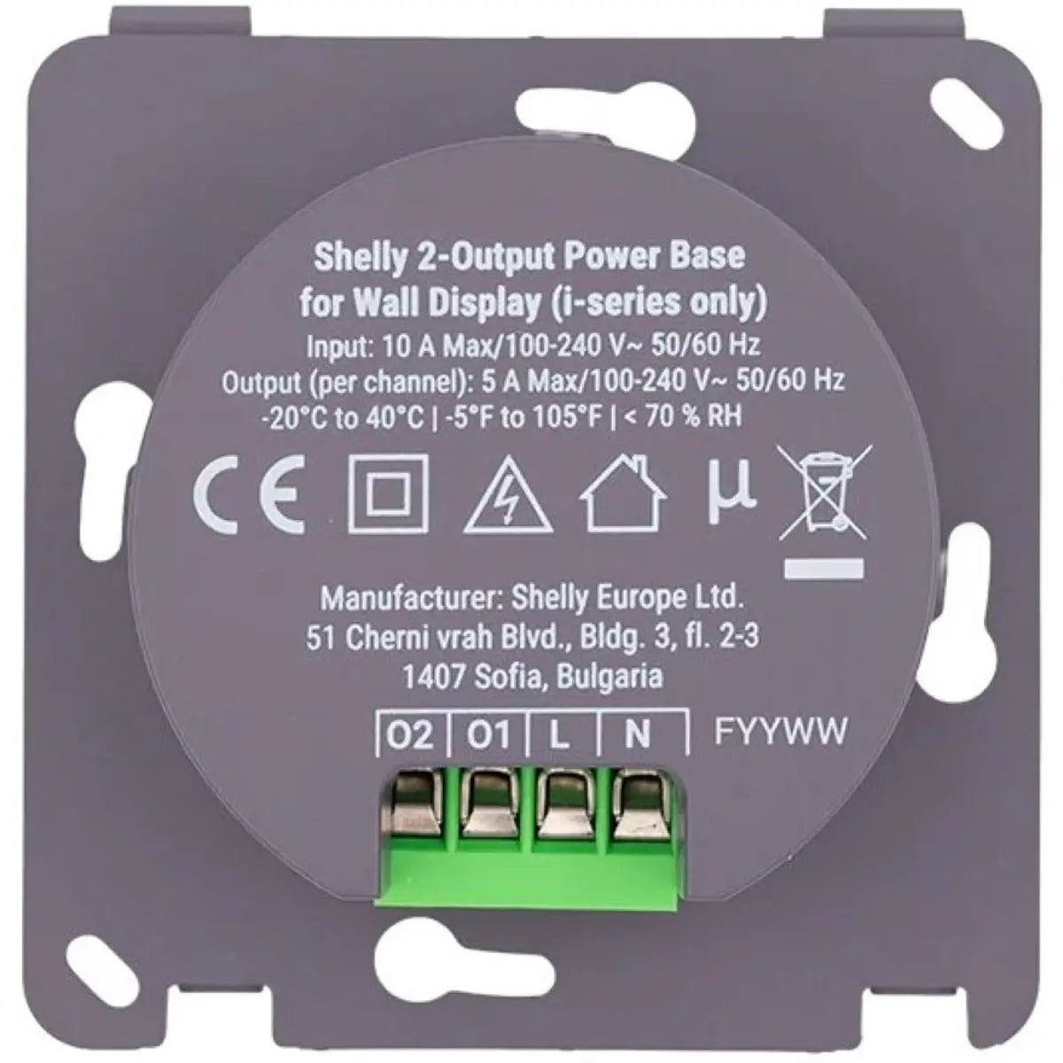 Shelly 2-Output Power Base for Wall Display - 2-Relay 5A Power Base for Wall Display i-series - Image 3