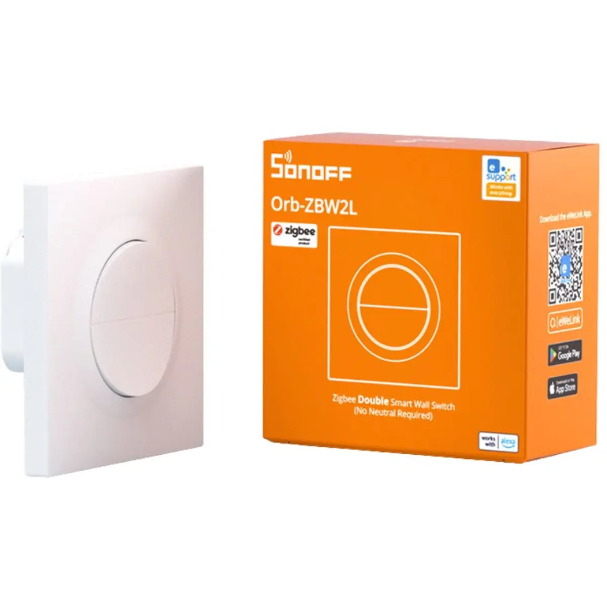 Sonoff Interruptor de Parede Duplo 2 canais Zigbee sem Neutro (Série Fusion) - Sonoff Orb-ZBW2L