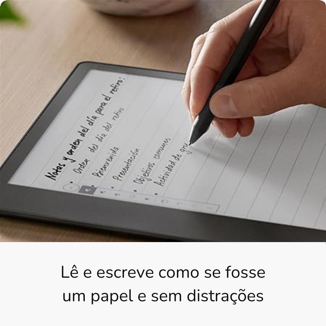 Leitura e escrita natural num ecrã Paperwhite de 10,2" com 300 ppi. Inclui lápis básico / premium, capacidade de 16 / 32 / 64 GB.