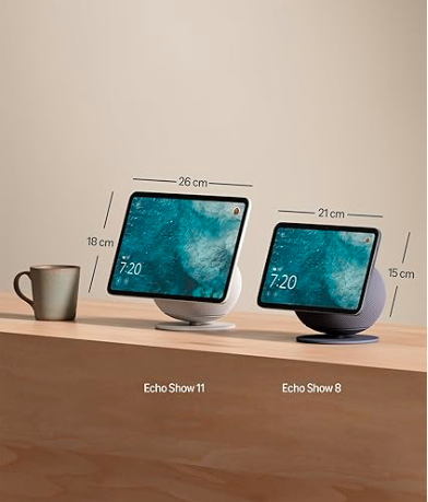 O Amazon Echo Show 8 (última geração) oferece uma experiência ainda mais potente e imersiva, graças ao seu novo ecrã HD de 8,7", agora com 15% mais área útil do que o modelo de 2023.