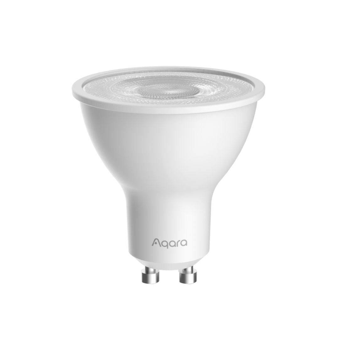 Intelligente GU10-Lampe mit weißem und farbigem Licht, effizient und vielseitig.