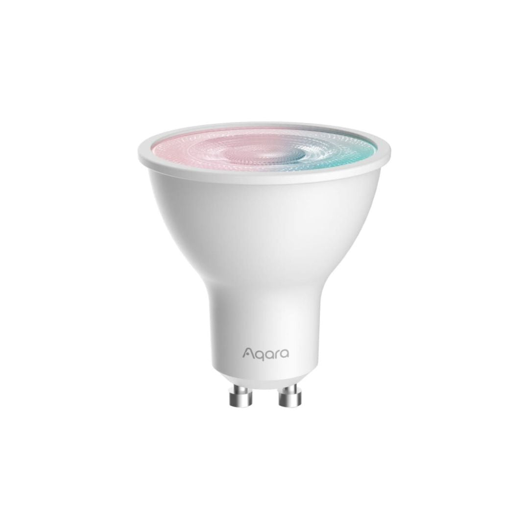 Intelligente GU10-Lampe mit weißem und farbigem Licht, effizient und vielseitig.