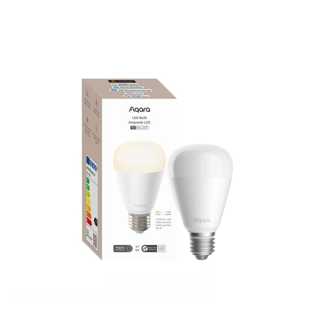 Intelligente E27-Lampe mit einstellbarem weißem Licht, kompatibel mit Zigbee und Thread. Ideal für Automatisierungen und personalisierte Umgebungen.