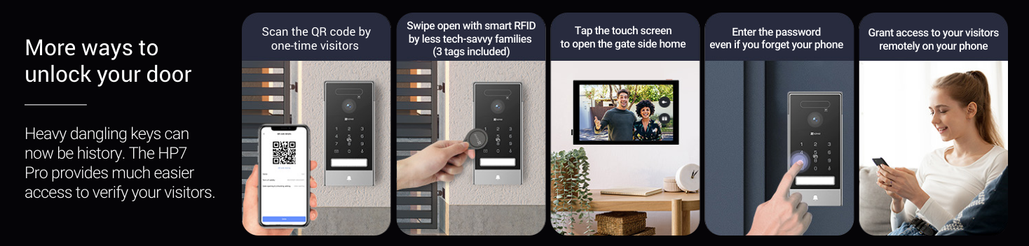O EZVIZ HP7 Pro é um sistema de videoporteiro inteligente de última geração que combina imagem 4K Ultra HD, reconhecimento biométrico avançado e um ecrã tátil de 8” que funciona como centro de controlo doméstico. Desenvolvido para moradias modernas, permite acessos seguros, sem contacto e totalmente personalizáveis.