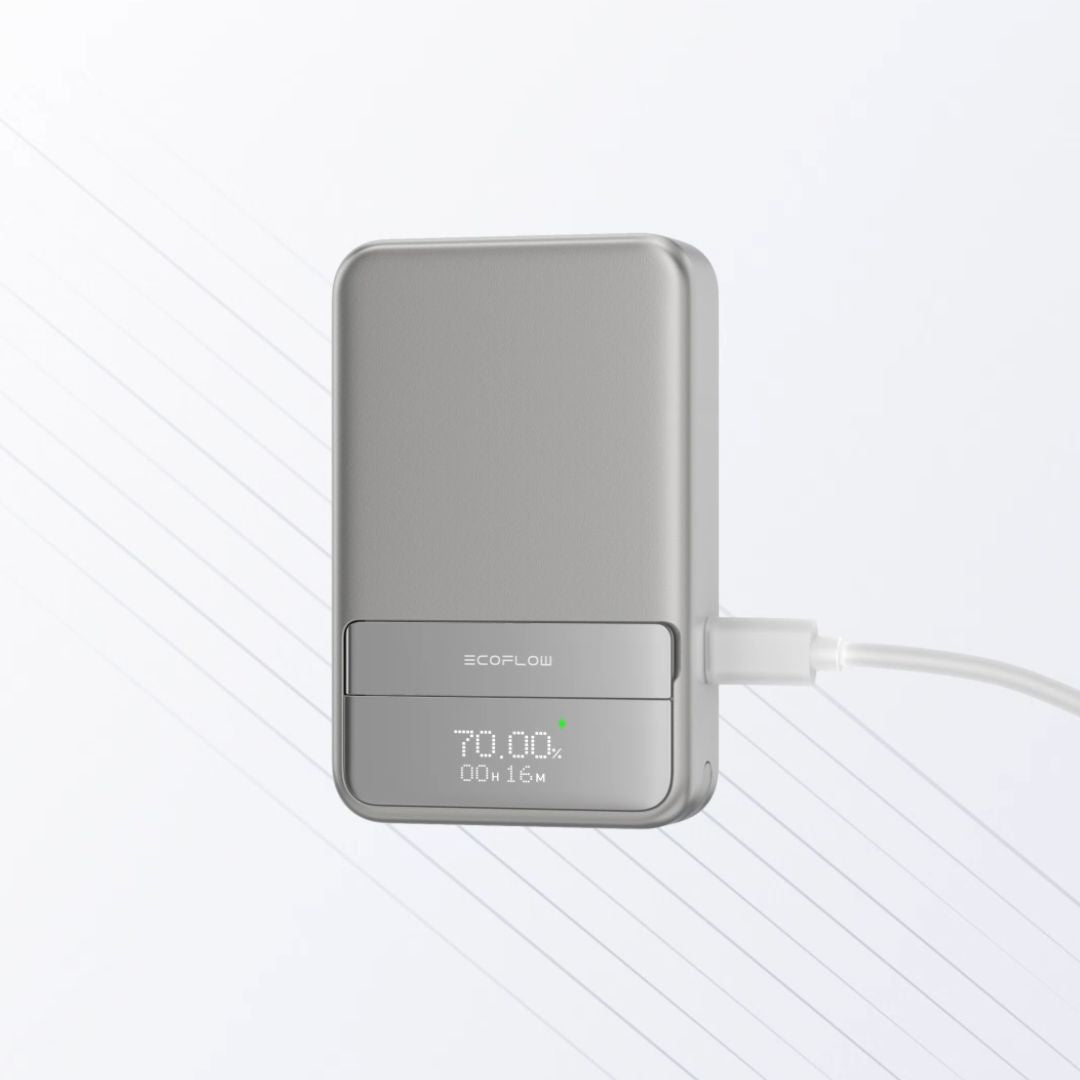 O EcoFlow RAPID Magnetic Power Bank possui uma capacidade de 5000mAh e é ideal para recarregar dispositivos em qualquer lugar.