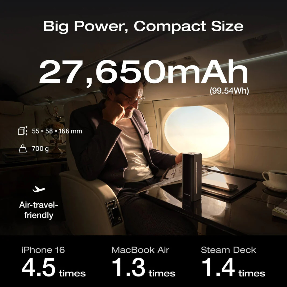 A EcoFlow Power Bank combina um tamanho compacto com uma potência impressionante de 27.650mAh (99,54Wh).