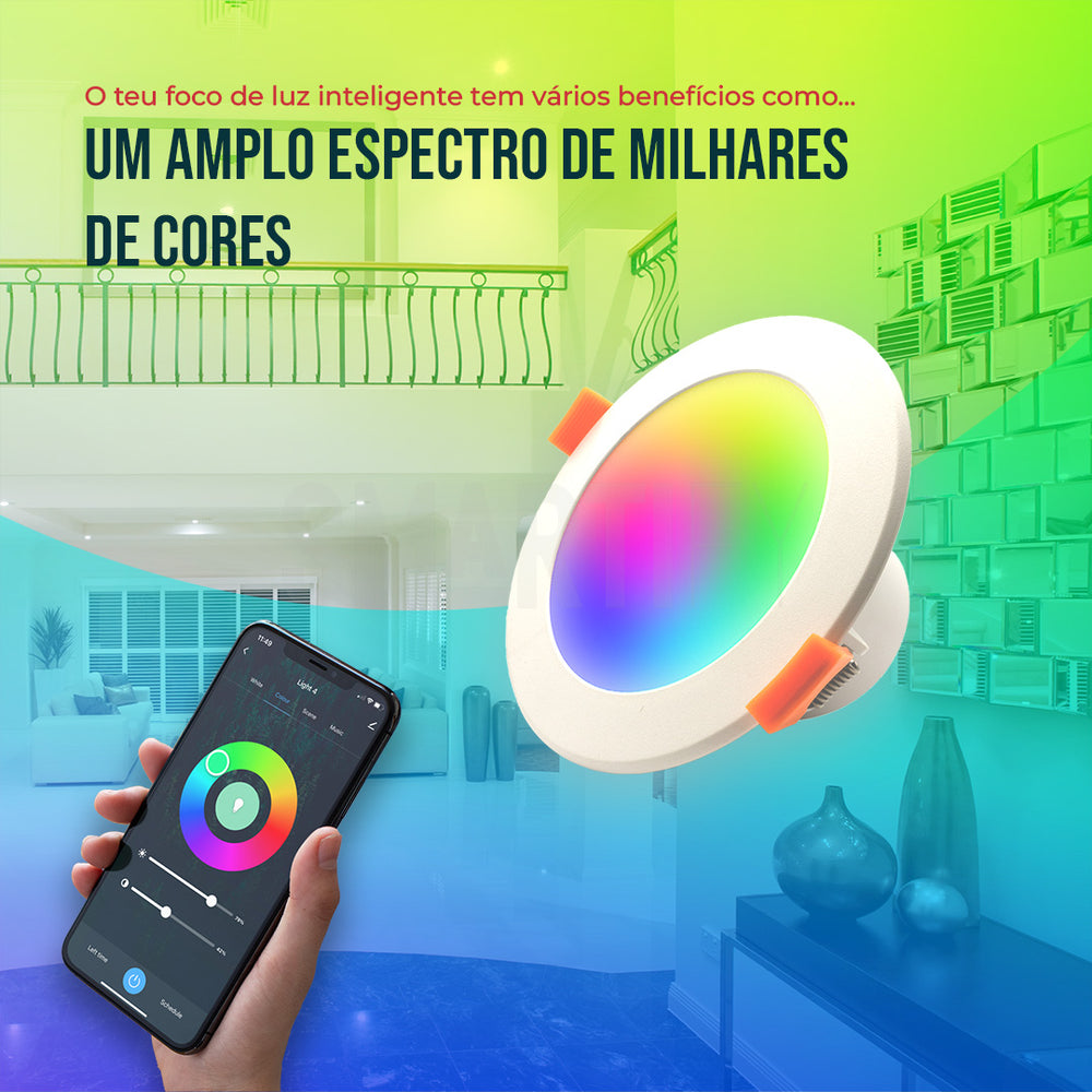 Foco LED Inteligente Smart Zigbee Smartify, permite regular entre brancos frios e quentes, entre 16M cores diferentes e ainda regulação de intensidade.