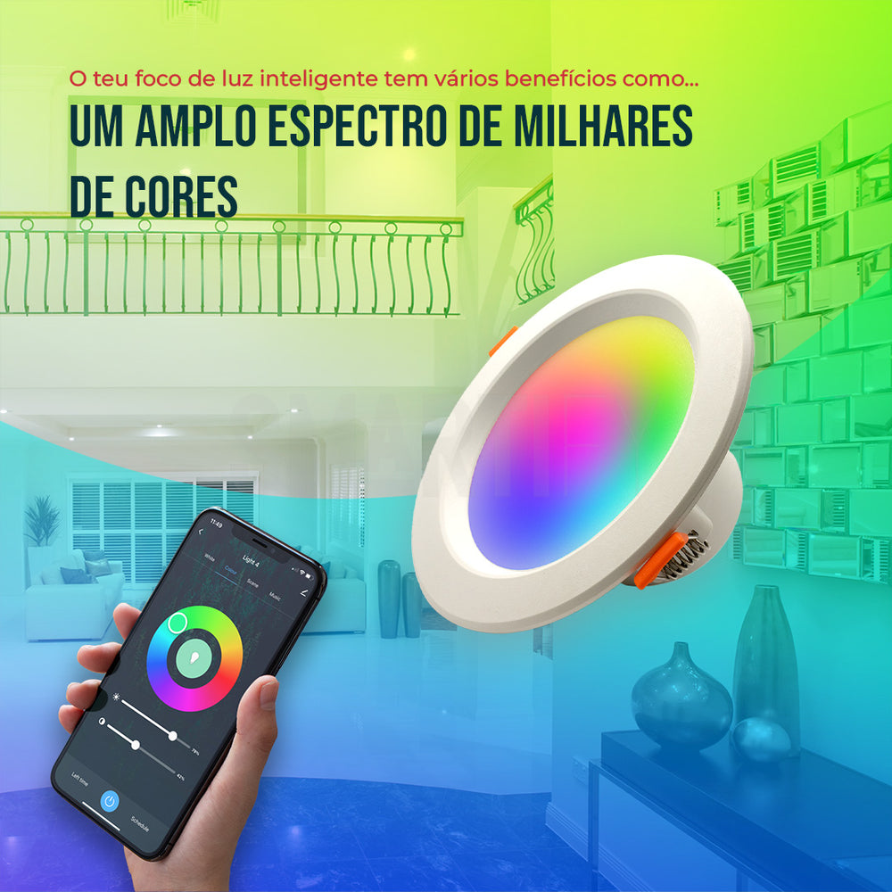 Foco LED Inteligente Smart Zigbee Smartify, permite regular entre brancos frios e quentes, entre 16M cores diferentes e ainda regulação de intensidade.