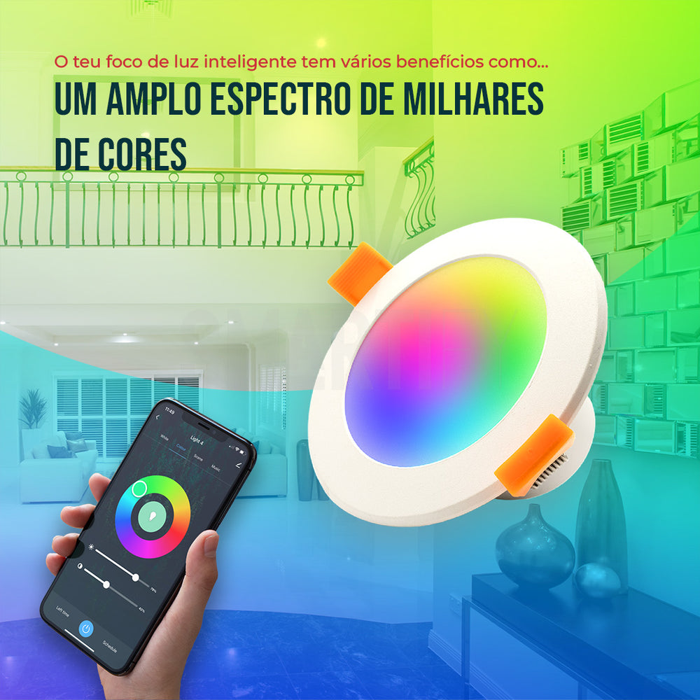 Foco LED Inteligente Smart Zigbee Smartify, permite regular entre brancos frios e quentes, entre 16M cores diferentes e ainda regulação de intensidade.