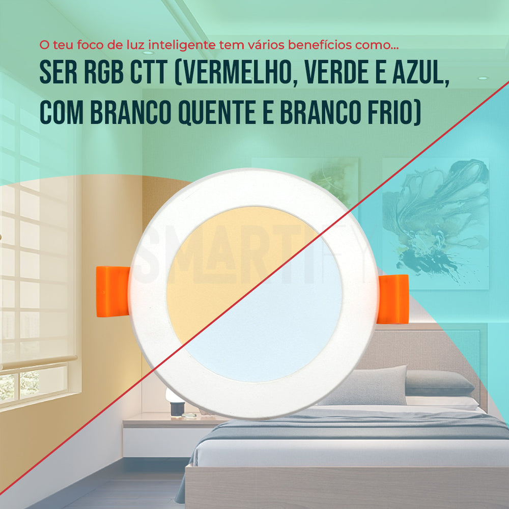 Foco LED Inteligente Smart Zigbee Smartify, permite regular entre brancos frios e quentes, entre 16M cores diferentes e ainda regulação de intensidade.