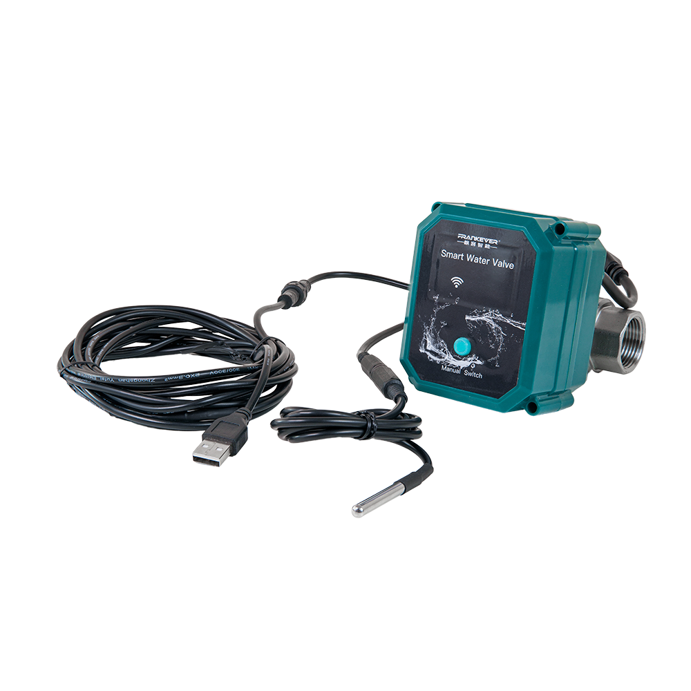 Válvula de Água Inteligente da FrankEver com controlo remoto via WiFi e Bluetooth, ajuste de fluxo 0–100% e automações para rega eficiente.
