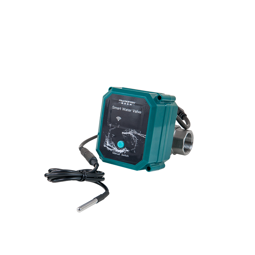Válvula de Água Inteligente da FrankEver com controlo remoto via WiFi e Bluetooth, ajuste de fluxo 0–100% e automações para rega eficiente.