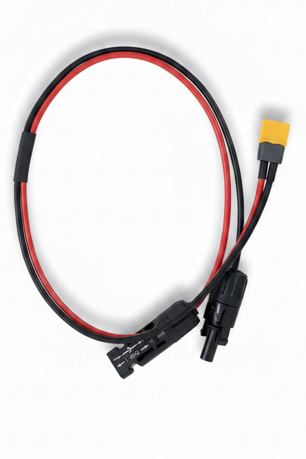 Adaptador XT60 para MC4 - Detalhe dos conectores MC4 macho e fêmea