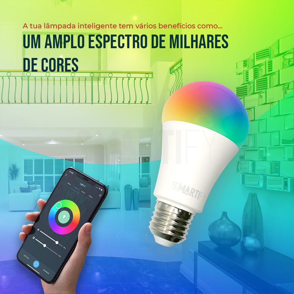 Lâmpada LED RGB - CCT Inteligente Smartify de 10W, LED com temperatura variável, regulação de intensidade e ainda um grande espectro de cores disponível.