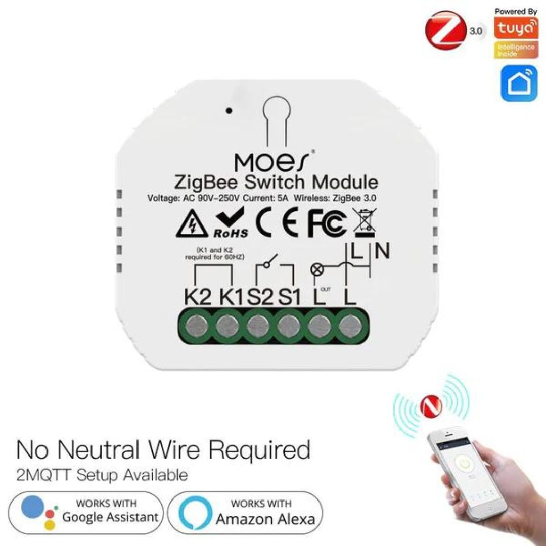 O módulo inteligente dispensa neutro, oferecendo controlo independente. Monitorize e controle aparelhos à distância com a aplicação, voz e programação avançada.