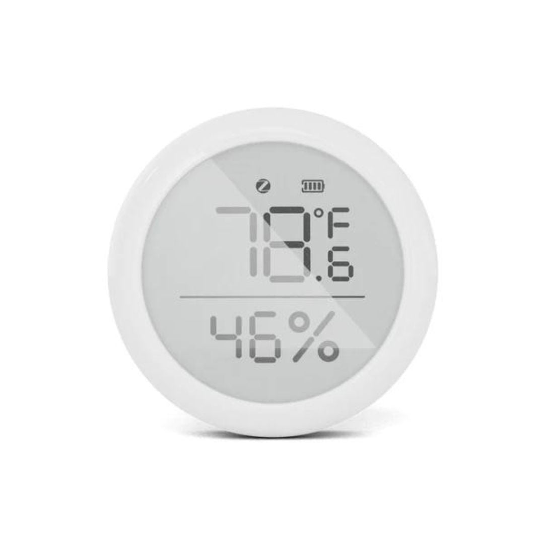 Sensor Ambiental ZigBee: Monitora temperatura e humidade em tempo real, alarmes personalizáveis, controlo remoto via APP. Saúde e conforto na sua casa.