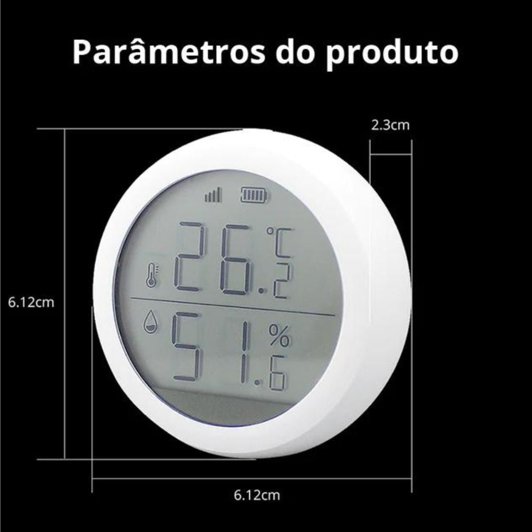 Sensor Ambiental ZigBee: Monitora temperatura e humidade em tempo real, alarmes personalizáveis, controlo remoto via APP. Saúde e conforto na sua casa.