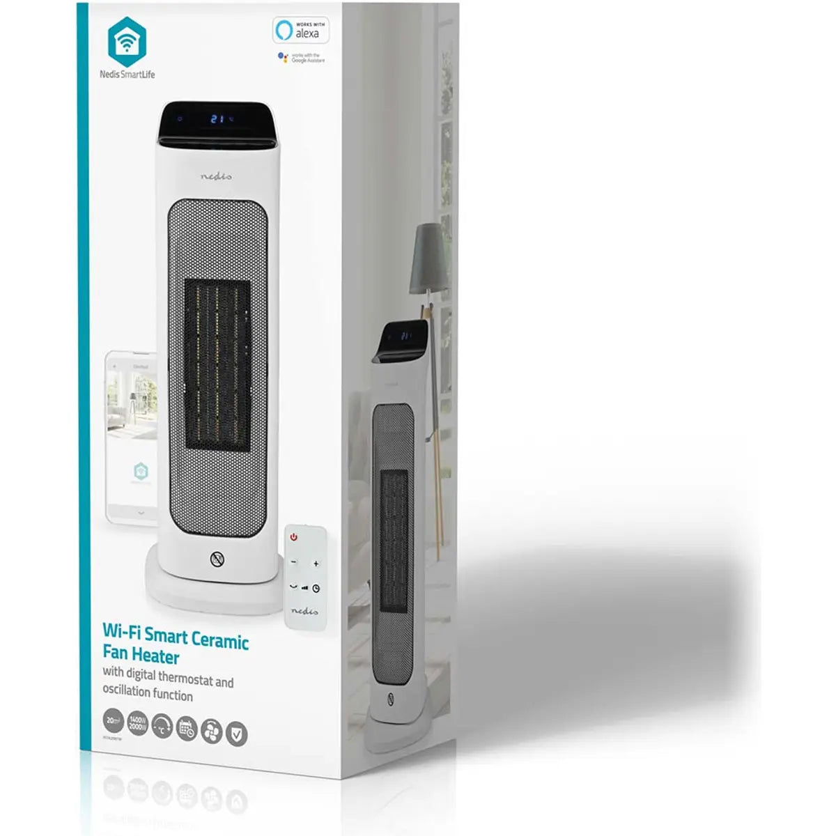 O Nedis HTFA20WTW é um aquecedor torre cerâmico inteligente que permite aquecer rapidamente e de forma eficiente divisões até 20 m². Equipado com elemento de aquecimento PTC cerâmico, oferece dois níveis de potência (1400 W e 2000 W), garantindo conforto térmico ajustado às suas necessidades.