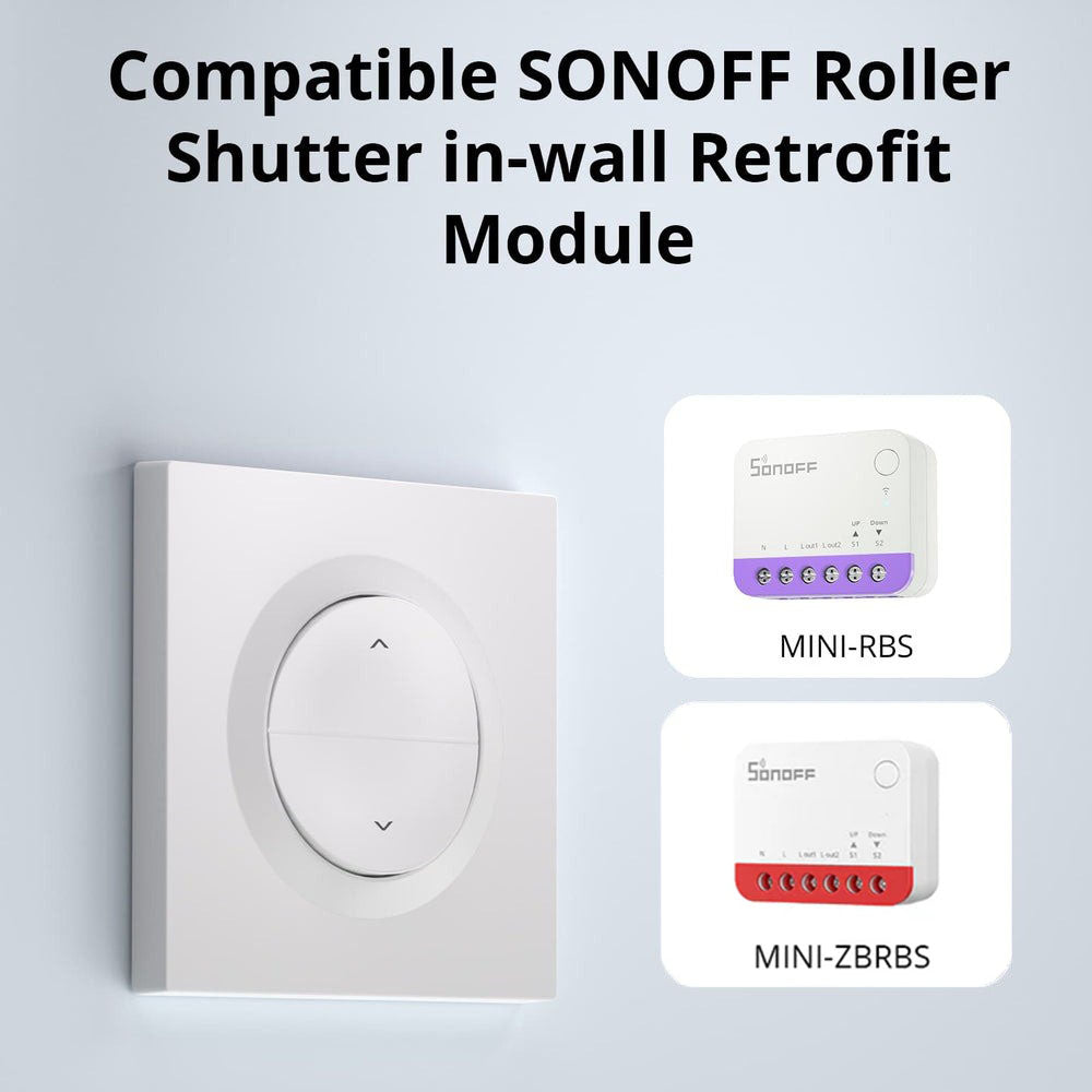 O SONOFF ERBS é um interruptor de parede elegante e robusto da série Fusion, desenvolvido especialmente para utilização com os módulos inteligentes SONOFF MINI-RBS e MINI-ZBRBS. Fabricado em policarbonato (PC) de alta qualidade, oferece resistência ao fogo, durabilidade e um design ultrafino, ideal para instalações modernas e discretas.