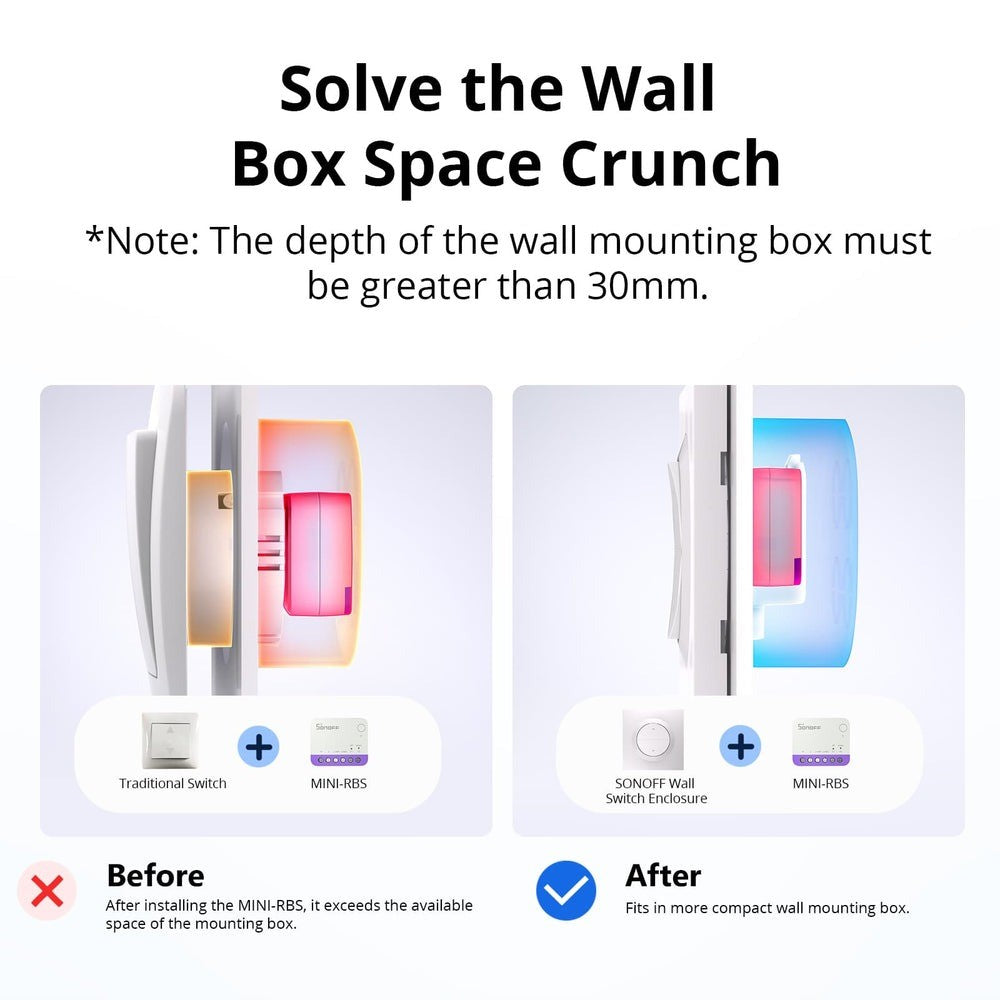 O SONOFF ERBS é um interruptor de parede elegante e robusto da série Fusion, desenvolvido especialmente para utilização com os módulos inteligentes SONOFF MINI-RBS e MINI-ZBRBS. Fabricado em policarbonato (PC) de alta qualidade, oferece resistência ao fogo, durabilidade e um design ultrafino, ideal para instalações modernas e discretas.