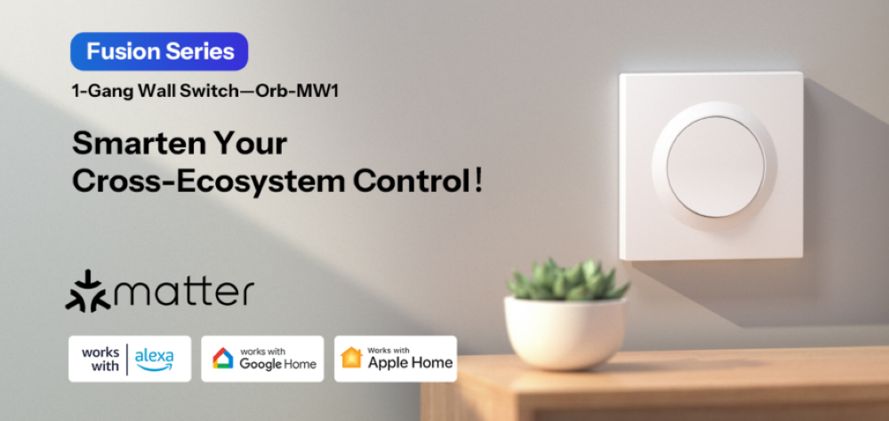 O SONOFF Orb-MW1 é um interruptor de parede inteligente da Série Fusion, compatível com o protocolo Matter over Wi‑Fi. Permite integração direta com Apple Home, Google Home, Alexa, SmartThings e Home Assistant, proporcionando controlo unificado de todos os dispositivos inteligentes da sua casa.