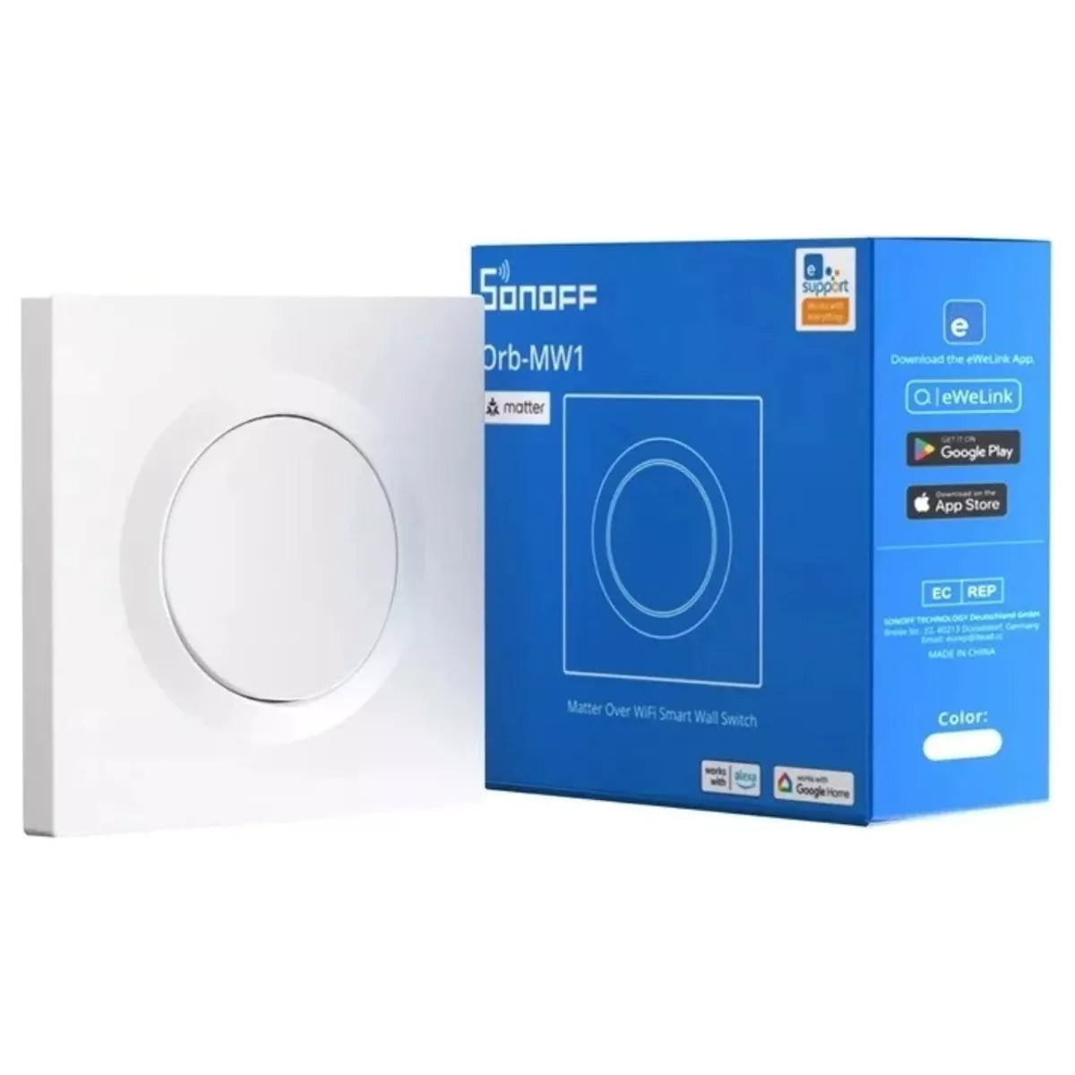 O SONOFF Orb-MW1 é um interruptor de parede inteligente da Série Fusion, compatível com o protocolo Matter over Wi‑Fi. Permite integração direta com Apple Home, Google Home, Alexa, SmartThings e Home Assistant, proporcionando controlo unificado de todos os dispositivos inteligentes da sua casa.