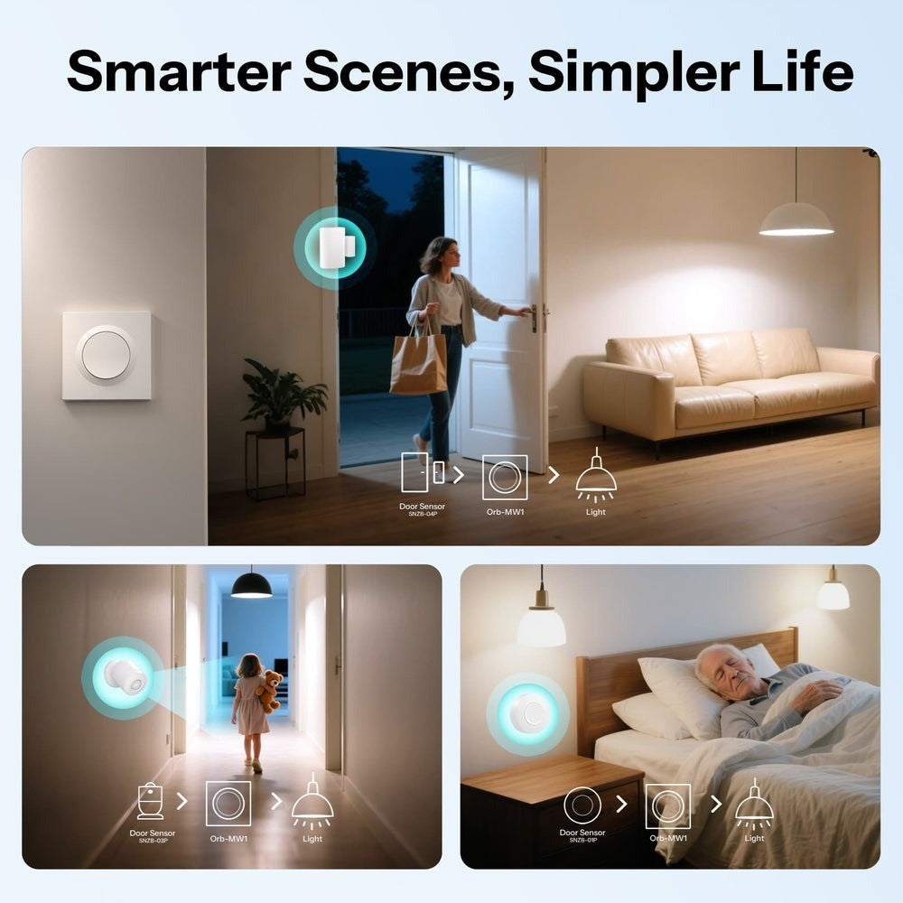 O SONOFF Orb-MW1 é um interruptor de parede inteligente da Série Fusion, compatível com o protocolo Matter over Wi‑Fi. Permite integração direta com Apple Home, Google Home, Alexa, SmartThings e Home Assistant, proporcionando controlo unificado de todos os dispositivos inteligentes da sua casa.