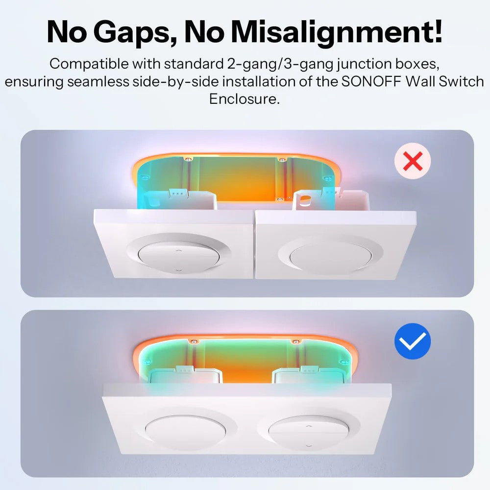 O SONOFF Orb-2Gang EF2G é uma moldura dupla de parede (espelho 2-Gang) da Série Fusion, desenvolvida para instalar dois interruptores SONOFF lado a lado, garantindo uma montagem precisa, elegante e sem folgas.
Com um design minimalista e moderno, o EF2G proporciona uma aparência limpa e uniforme, ideal para ambientes residenciais e profissionais com estética contemporânea.