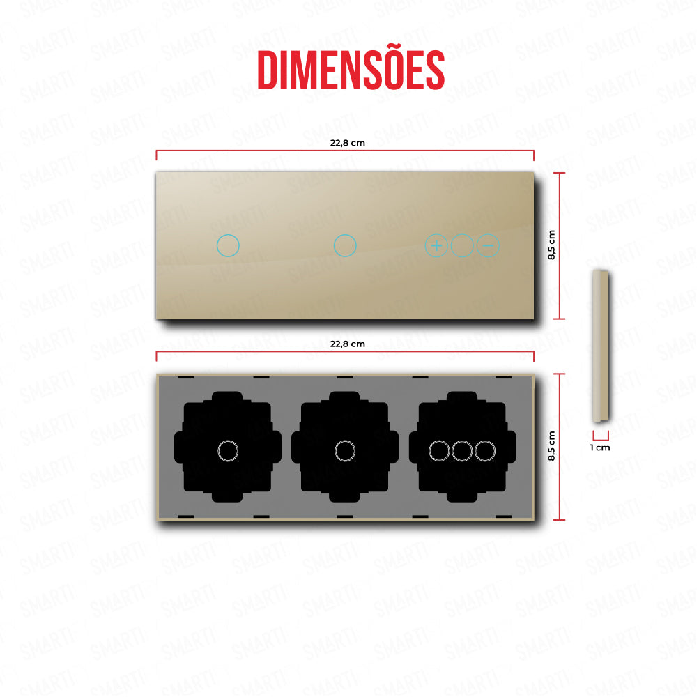 Smartify vPRO Espelho Triplo (1 botão + 1 botão + Dimmer) Dourado - SYPE301011DDR