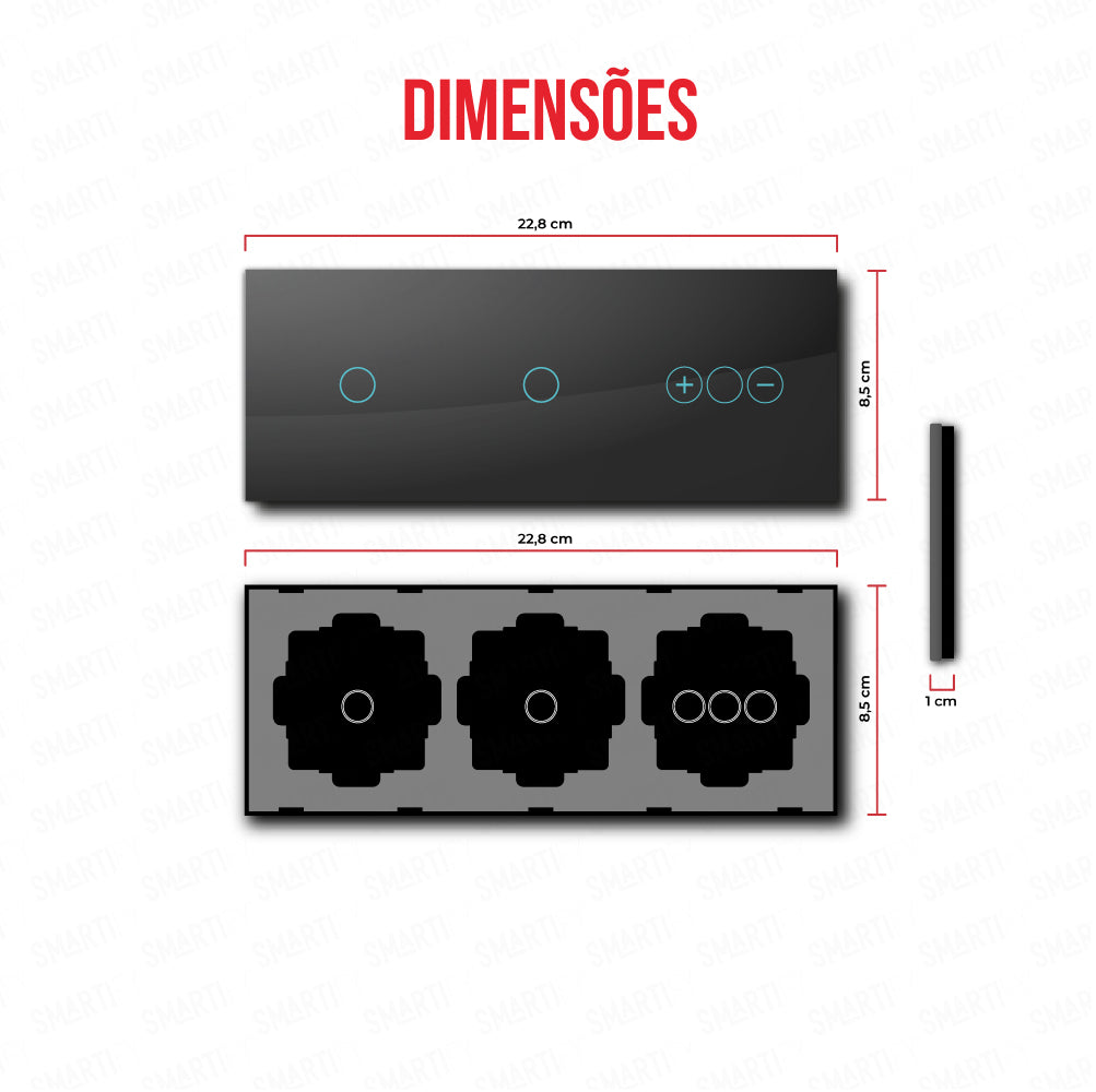 Smartify vPRO Espelho Triplo (1 botão + 1 botão + Dimmer) Preto - SYPE301011DPR