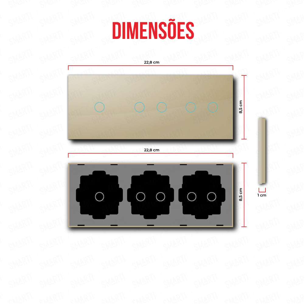 Smartify vPRO Espelho Triplo (1 botão + 2 botões + 2 botões) Dourado - SYPE3010202DR