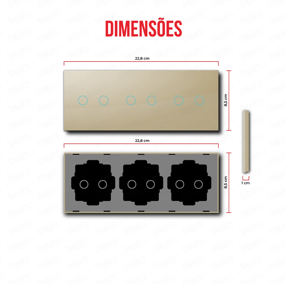 Smartify vPRO Espelho Triplo (2 botões + 2 botões + 2 botões) Dourado - SYPE3020202DR