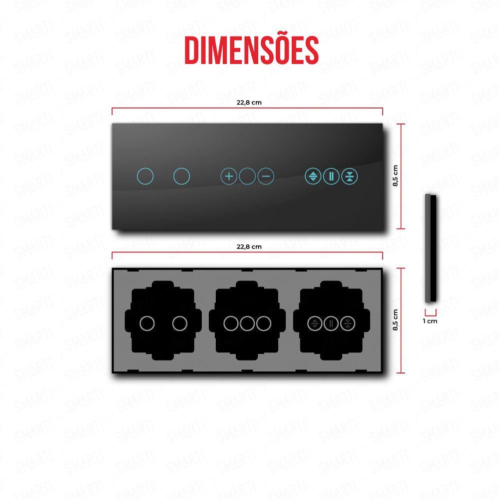Smartify vPRO Espelho Triplo (2 botões + Dimmer + Estores) Preto - SYPE3021DESPR