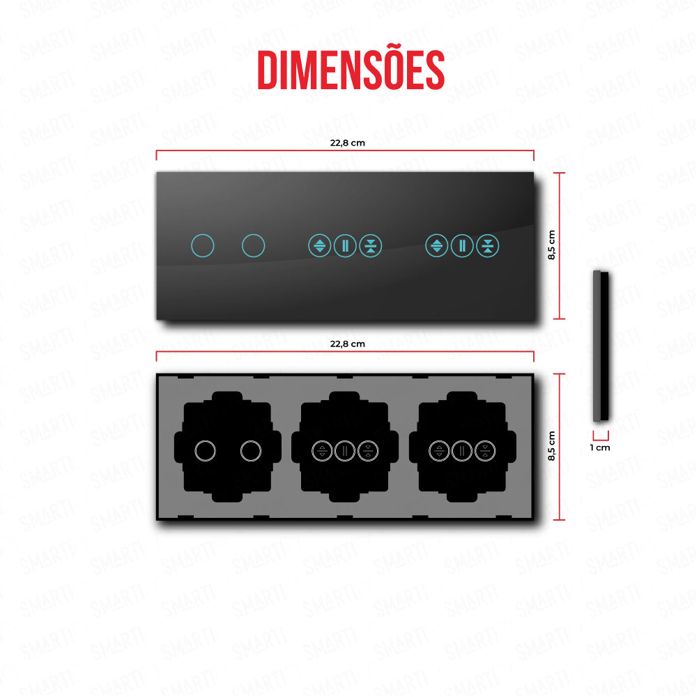 Smartify vPRO Espelho Triplo (2 botões + Estores + Estores) Preto - SYPE302ESESPR