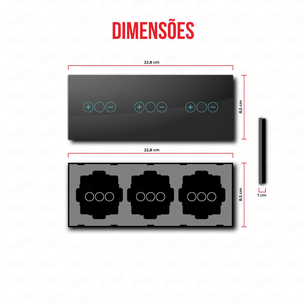 Smartify vPRO Espelho Triplo (Dimmer + Dimmer + Dimmer) Preto - SYPE31D1D1DPR