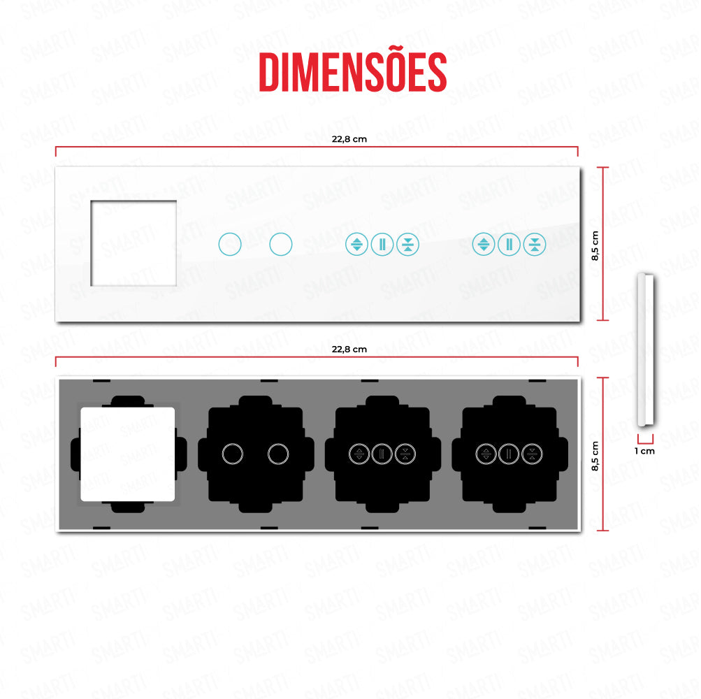 Smartify vPRO Espelho Quadruplo (Moldura + 2 botões + Estores + Estores) Branco - SYPE40002ESESBR
