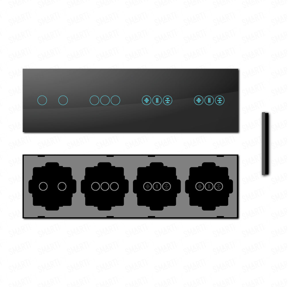 Smartify vPRO Espelho Quadruplo (2 botões + 3 botões + Estores + Estores) Preto - SYPE40203ESESPR