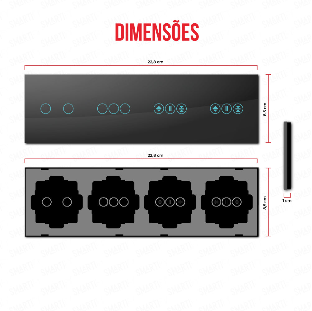 Smartify vPRO Espelho Quadruplo (2 botões + 3 botões + Estores + Estores) Preto - SYPE40203ESESPR