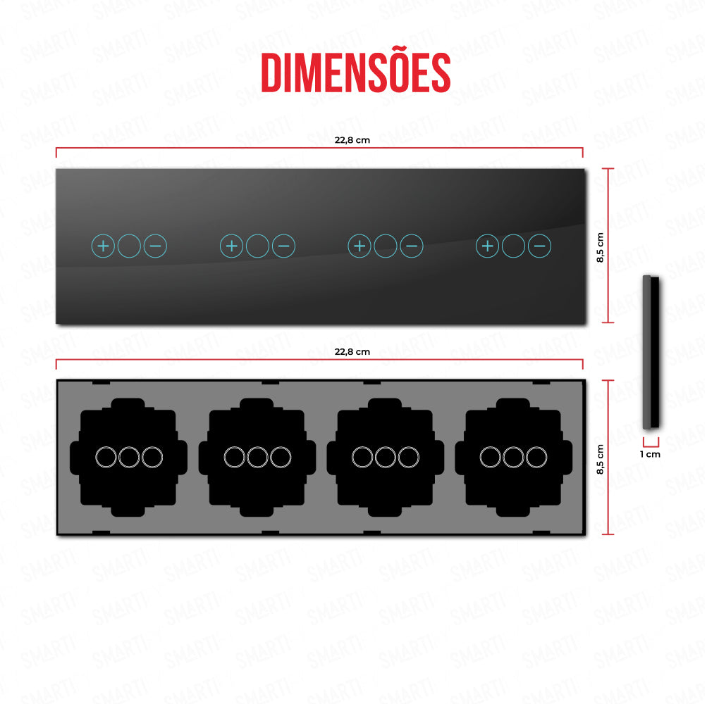 Smartify vPRO Espelho Quadruplo (Dimmer + Dimmer + Dimmer + Dimmer) Preto - SYPE41D1D1D1DPR