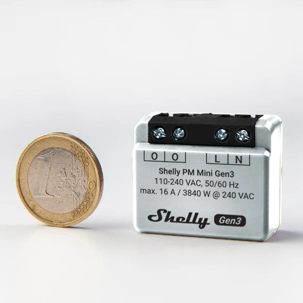 Shelly PM Mini Gen3 é um módulo WiFi para monitorizar o consumo de energia com medição precisa e controle remoto, sem necessidade de hub adicional.