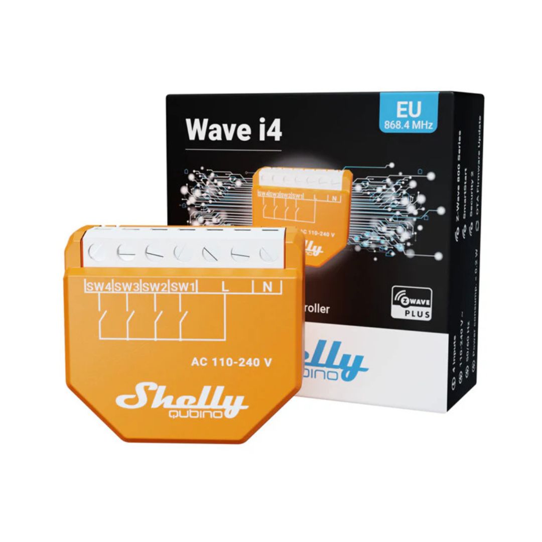 Controla os teus dispositivos inteligentes com o Shelly Qubino Wave i4, um módulo Z-Wave™ compacto que te permite ativar cenários e ações personalizadas.