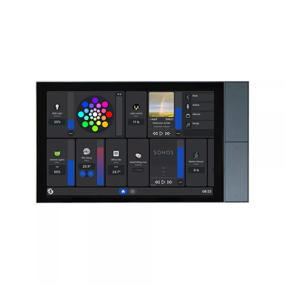 O Shelly Wall Display XL é um painel de controlo inteligente com ecrã tátil de 10,1 polegadas, desenvolvido para centralizar a gestão de todos os dispositivos Shelly e das automatizações domésticas. Equipado com quatro botões personalizáveis e um relé integrado, permite comandar luzes, climatização, estores e outros equipamentos a partir de um único local. Ideal para casas, apartamentos, hotéis e espaços comerciais, combina um design elegante com elevado desempenho e conectividade moderna, suportando wifi 6