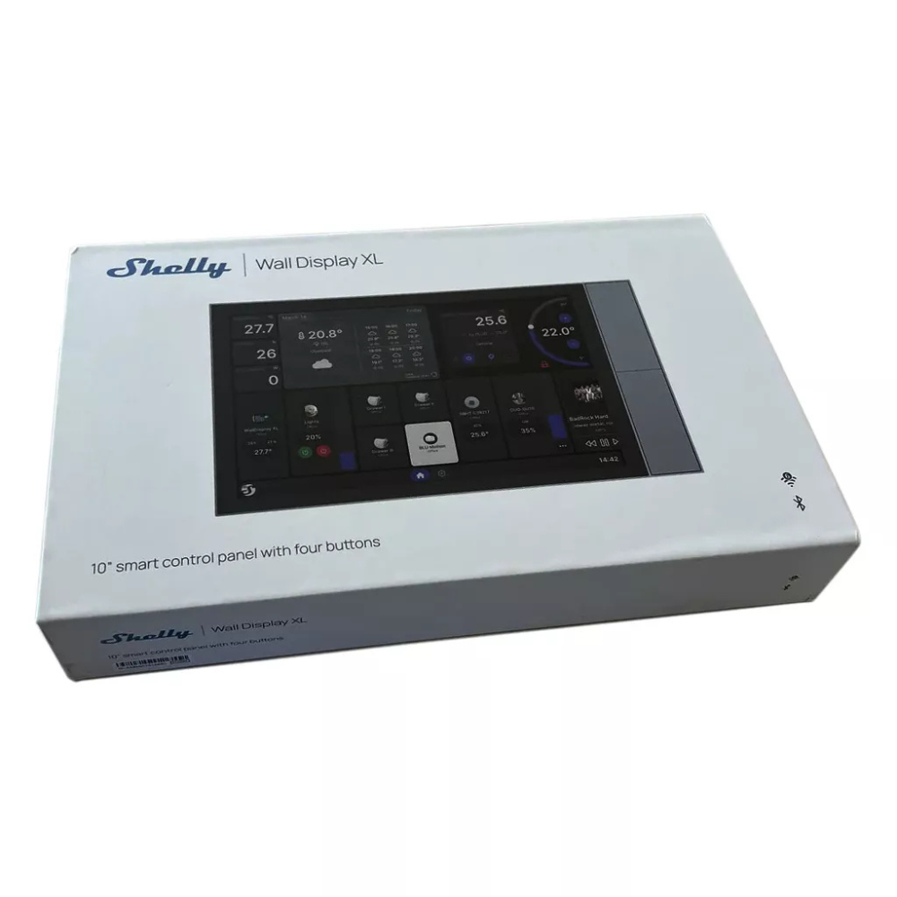 O Shelly Wall Display XL é um painel de controlo inteligente com ecrã tátil de 10,1 polegadas, desenvolvido para centralizar a gestão de todos os dispositivos Shelly e das automatizações domésticas. Equipado com quatro botões personalizáveis e um relé integrado, permite comandar luzes, climatização, estores e outros equipamentos a partir de um único local. Ideal para casas, apartamentos, hotéis e espaços comerciais, combina um design elegante com elevado desempenho e conectividade moderna, suportando wifi 6