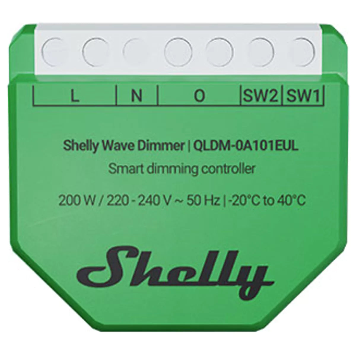 O Shelly Wave Dimmer LR é um controlador inteligente de iluminação regulável até 200 W, compatível com Z-Wave Plus e Z-Wave Long Range. Permite instalação com ou sem fio neutro (bypass para cargas <5 W) e oferece medições em tempo real de potência, energia, corrente e tensão.